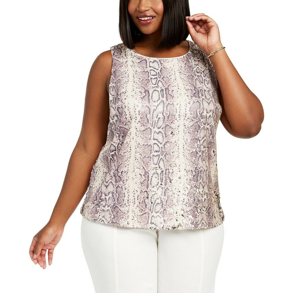 INC International Concepts Sequin Top 0X Sequined Flippy Scale Animal Snake